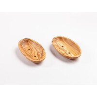 Seifenablage aus Olivenholz, oval, gelocht, ca. 13 × 8 cm