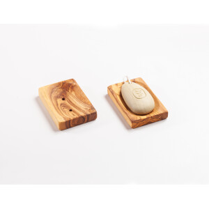 Seifenablage aus Olivenholz, eckig und flach, ca. 11 × 7 × 1,5 cm