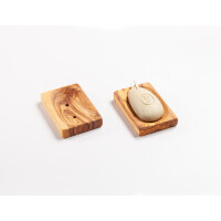 Seifenablage aus Olivenholz, eckig und flach, ca. 11 × 7 × 1,5 cm