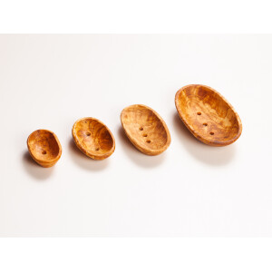 Seifenablage aus Olivenholz, oval, groß, gebohrt, ca. 16 × 9 cm